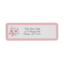 Elegant Pink Grey Floral Script Hochzeitadresse