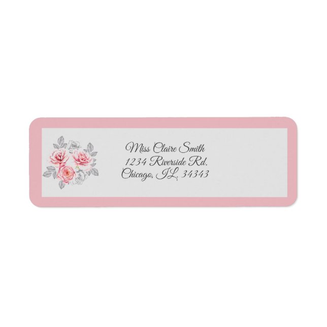 Elegant Pink Grey Floral Script Hochzeitadresse (Vorne)