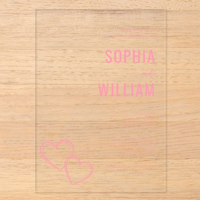 Elegant Pink Hearts Wedding Invitation Acryleinladungen (Vorderseite)