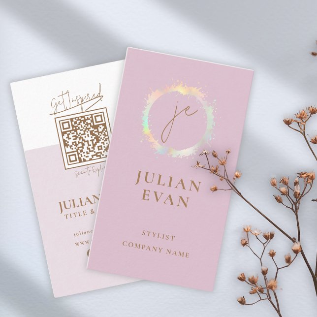 Elegant Pink Holographic Script Beauty Visitenkarte (Von Creator hochgeladen)