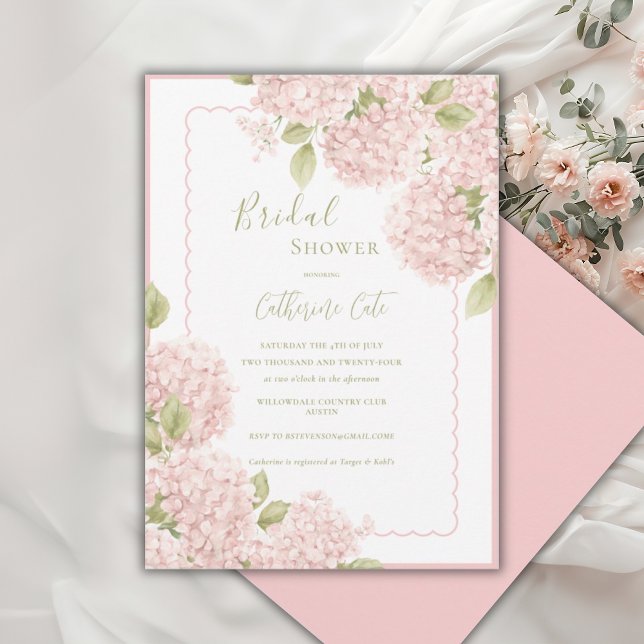 Elegant Pink Hydrangea Bridal Shower  Invitation Einladung (Von Creator hochgeladen)