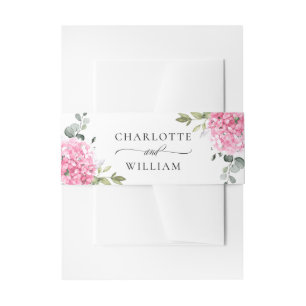 Elegant Pink Hydrangea Eukalyptus Monogram Wedding Einladungsbanderole