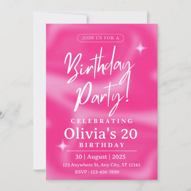 Elégant Pink Invitation Anniversaire Personnalisab (Devant)