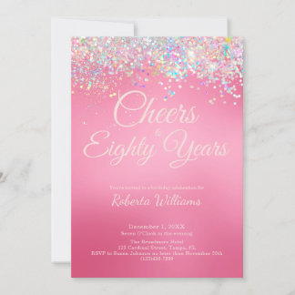 Elegant Pink Kalligraphie 80. Geburtstagseinladung Einladung