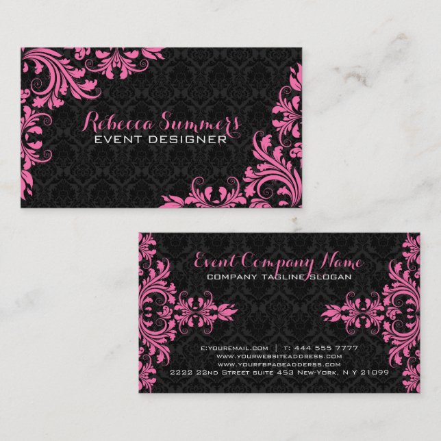 Elegant Pink Lace Black Damasks Visitenkarte (Vorne/Hinten)