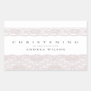 Elegant Pink Lace Christening Taufe Gunst Rechteckiger Aufkleber