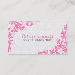 Elegant Pink Lace White Damasks Visitenkarte