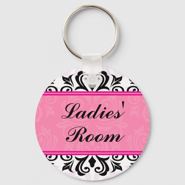 Elegant pink ladies room damask border keychain schlüsselanhänger (Vorderseite)