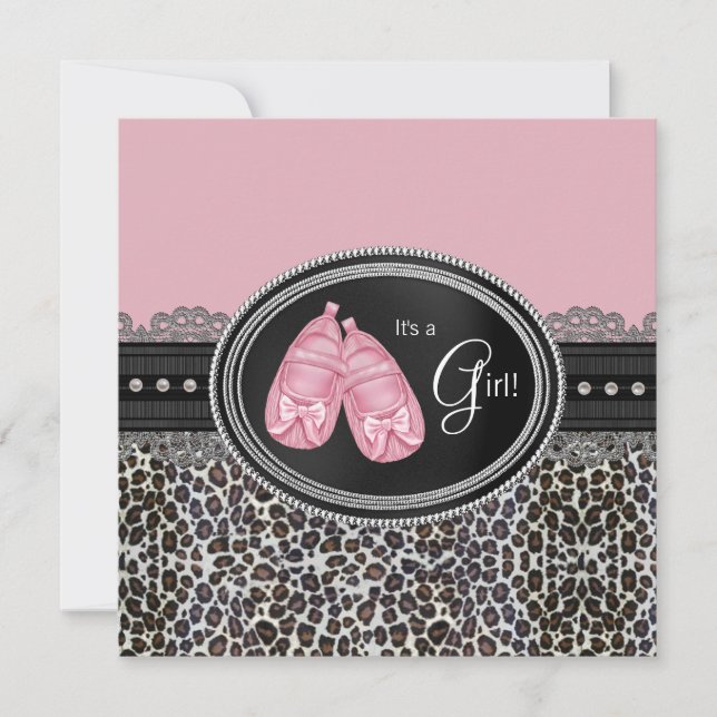 Elegant Pink Leopard Baby Shower Einladung (Vorderseite)