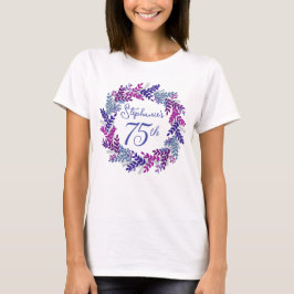 Elegant Pink Lila Wreath Monogram 75. Geburtstag T-Shirt