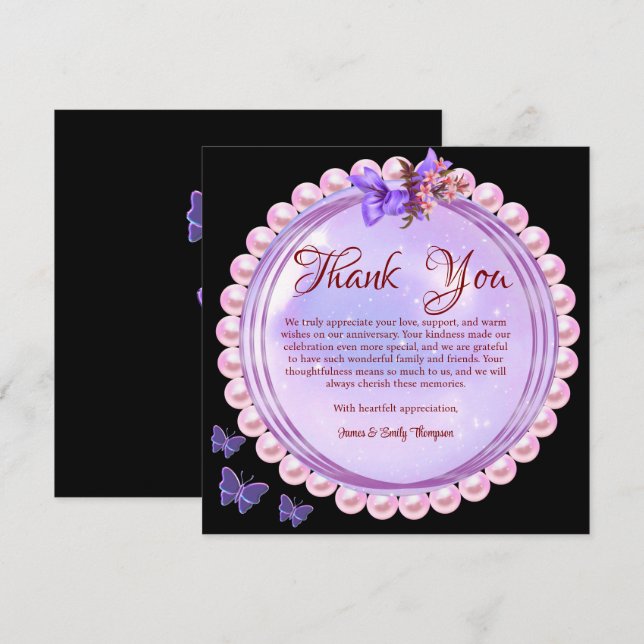 Elegant Pink & Lilac Pearl Wedding Anniversary Dankeskarte (Vorne/Hinten)