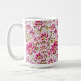 Elegant Pink Lilies with Golden Botanical Accents Kaffeetasse