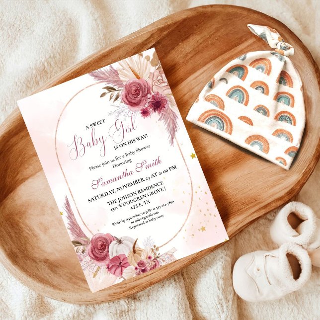 Elegant Pink Little Pumpkin Sweet Girl Baby Shower Einladung (Von Creator hochgeladen)