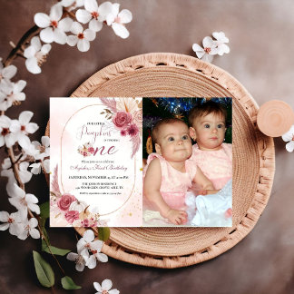 Elegant Pink Little Pumpkin Twin Girl 1. Geburtsta Einladung