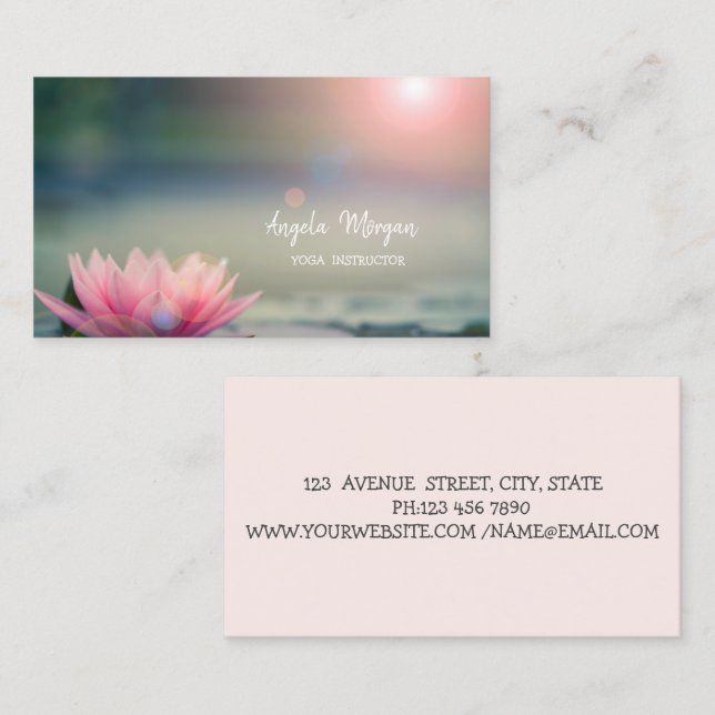 Elegant Pink Lotus Yoga Instructor Visitenkarte (Vorne/Hinten)