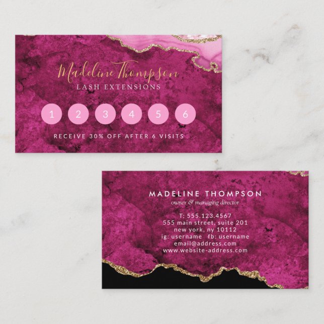 Elegant Pink Magenta Marble Agate Geode Treuekarte (Vorne/Hinten)