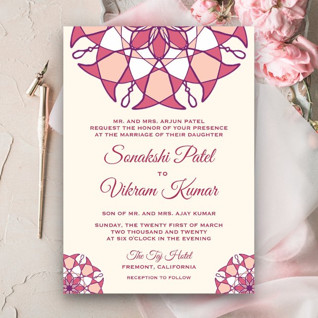 Elegant Pink Mandala Indian Wedding Einladung (Von Creator hochgeladen)