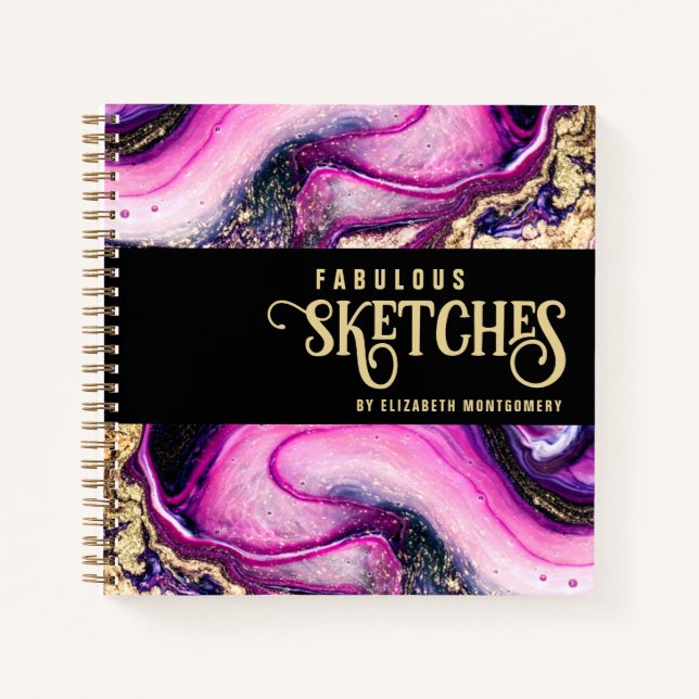 Elegant Pink Marble Gold Glitter Glam Sketch Book Notizbuch (Vorderseite)