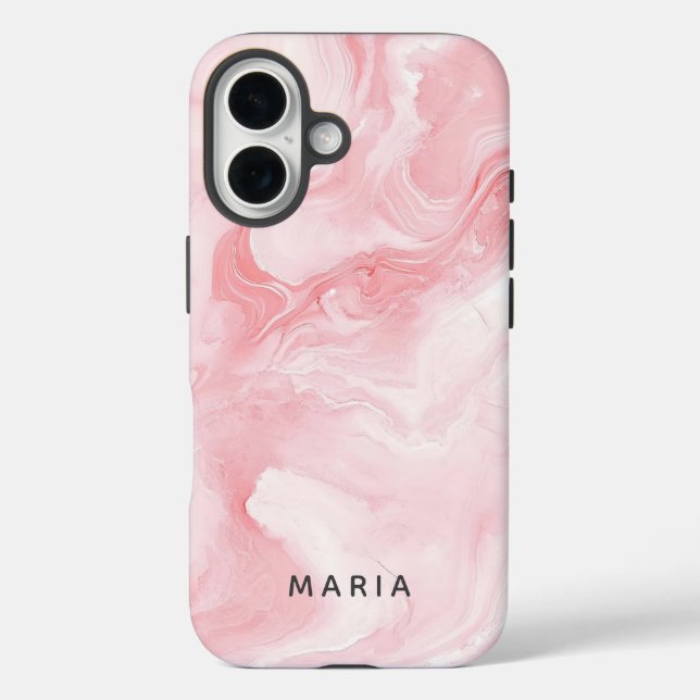 Elegant Pink Marble Personalized  iPhone 16 Hülle (Rückseite)
