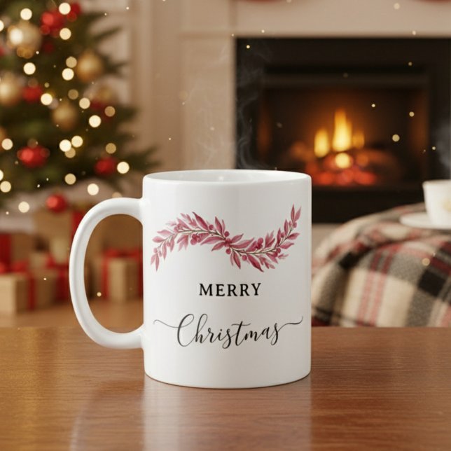 Elegant Pink Merry Christmas Mug – Floral Holiday  (Créateur téléchargé)