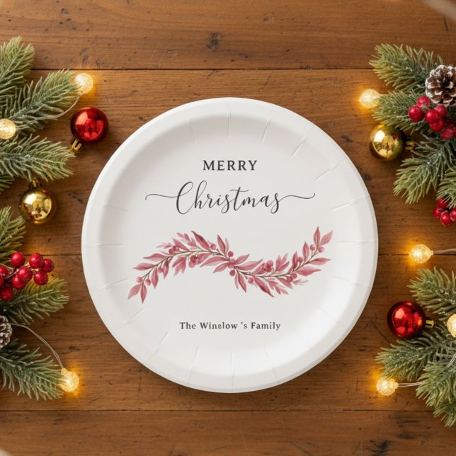 Elegant Pink Merry Christmas Paper Plate – Holiday Pappteller (Von Creator hochgeladen)