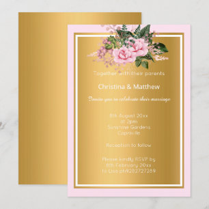 ELEGANT PINK METALLISCH GOLD BLUMEN 2 HOCHZEIT  EINLADUNG