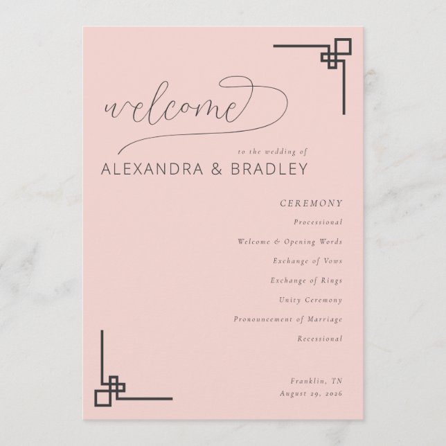 Elegant Pink Minimalist Wedding Schedule Programm (Vorderseite)