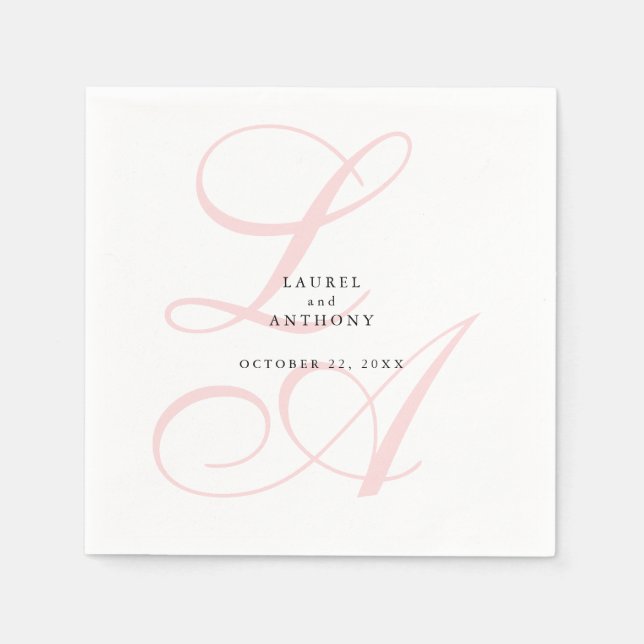 Elegant Pink Monogram Wedding Napkins Serviette (Vorderseite)