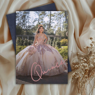 Elegant Pink & Navy Quinceañera Photo Invitation Einladung