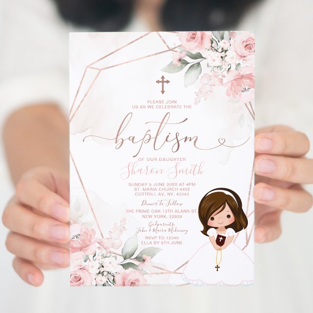 Elegant Pink Niedlich Girl Christening Taufe Einladung (Von Creator hochgeladen)