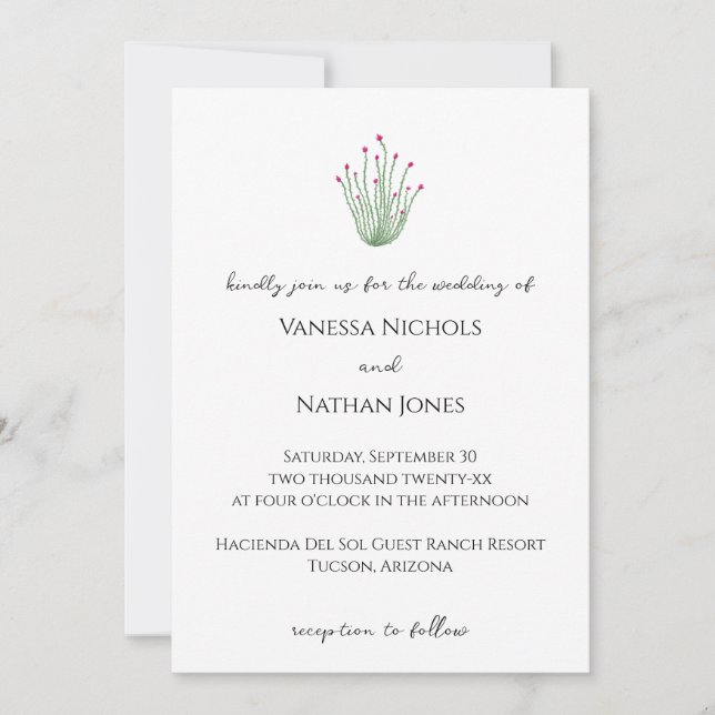 Elegant Pink Ocotillo Cactus Wedding Einladung (Vorderseite)