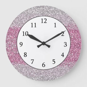 Elegant Pink Ombre Glitter Sparkly Große Wanduhr