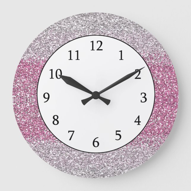 Elegant Pink Ombre  Glitter Sparkly Große Wanduhr (Vorderseite)