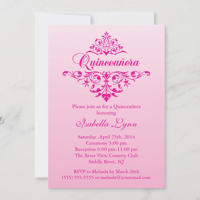 Elegant Pink Ombre Quinceañera Party Einladung (Vorderseite)