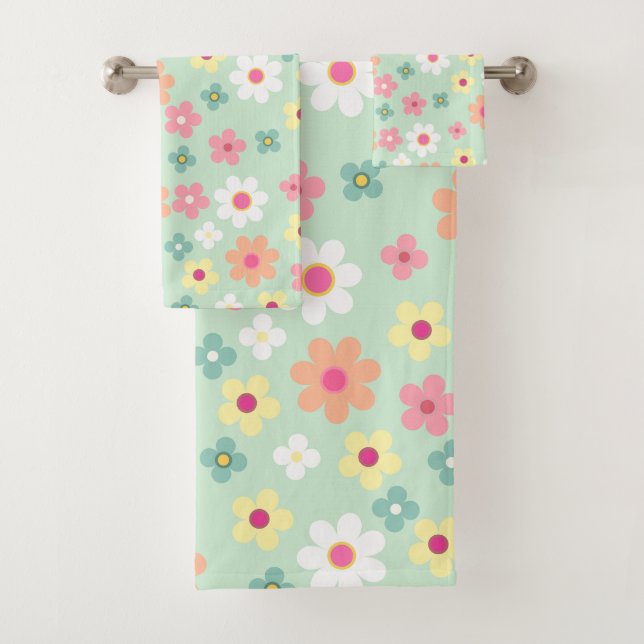 Elegant pink & orang cute floral pattern badhandtuch set (Insitu)
