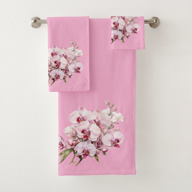 Elegant Pink Orchid Badhandtuch Set (Insitu)