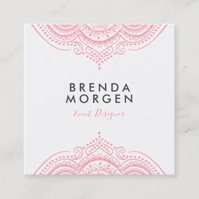 Elegant Pink Paisley Mandala Quadratische Visitenkarte (Vorderseite)