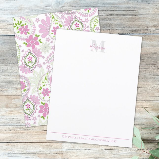 Elegant Pink Paisley Stylish Preppy Monogram (Von Creator hochgeladen)