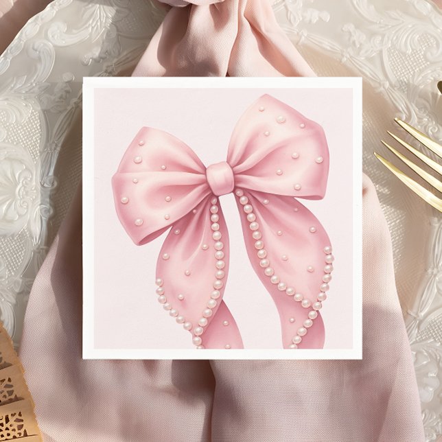 Elegant Pink Pearl Bow Baby Shower Serviette (Von Creator hochgeladen)