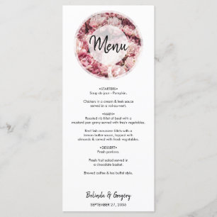 Élégant Pink Peonies Menu Mariage