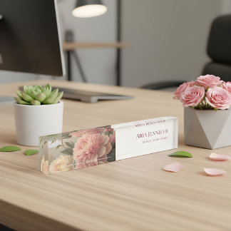 Elegant Pink Peony Floral Custom Florist Business  Namensplakette