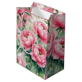 Elegant Pink Peony Floral Mittlere Geschenktüte