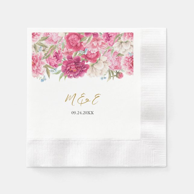 Elegant Pink Peony Florals Wedding Napkins Serviette (Vorderseite)