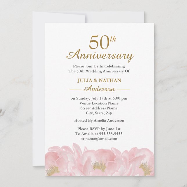 Elégant Pink Peony Mariage Anniversaire Invitation (Devant)
