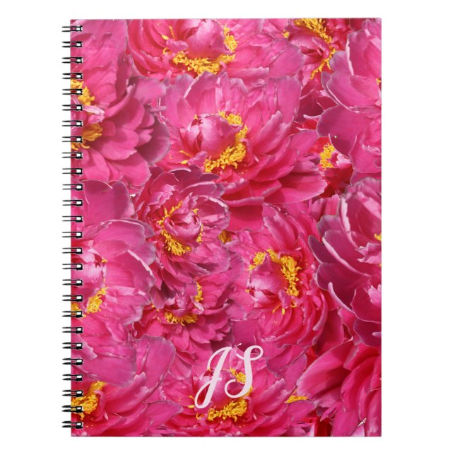 Elegant Pink Peony Stilvolle Kalligraphie Monogram Notizblock (Vorderseite)