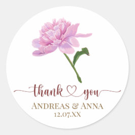 Elegant Pink Peony Wedding Thank You Runder Aufkleber