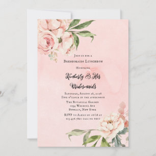 Elegant Pink Peony Wreath Bridesmaids Luncheon Einladung