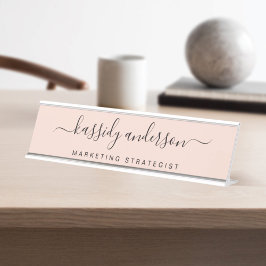 Elegant Pink Personalisiert Name Script Calligraph Schreibtischnamensplakette