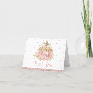 Elegant Pink Pumpkin Baby Shower Birthday Girl Dankeskarte