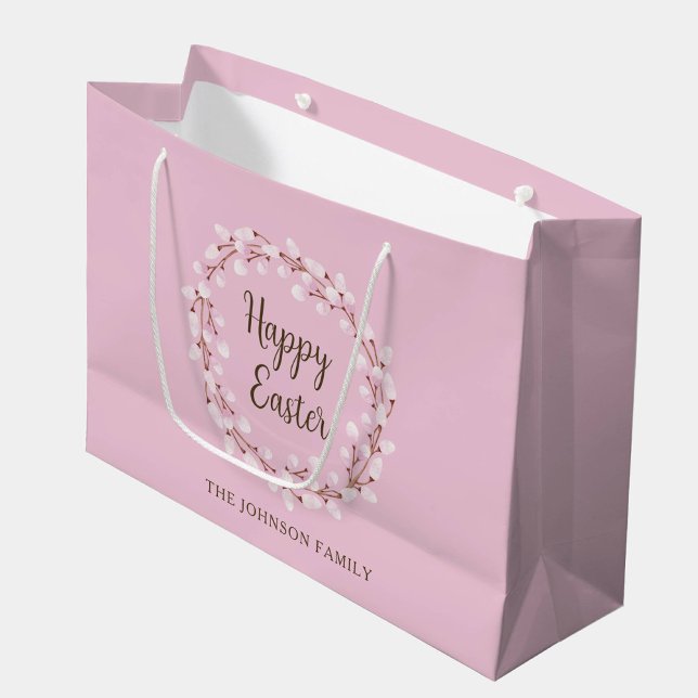 Elegant Pink Pussy Willow Happy Oaster Große Geschenktüte (Elegant Pink Pussy Willow Happy Easter Large Gift Bag)